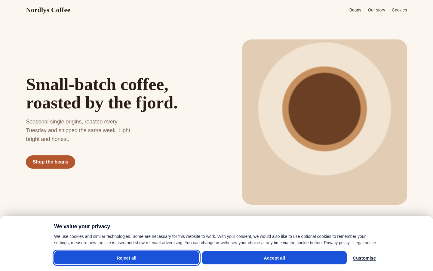 Cookie banner on a website